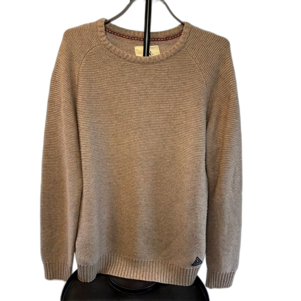 Passenger Clothing Men's Taupe Textured Waffle Knit Crewneck Sweater Brown XL